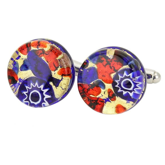 GlassOfVenice Murano Glass Venetian Classic Round Cufflinks - Blue Red