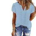 thumbnail image 2 of ZQUUVOU Womens Summer Tops Short Sleeve Solid Color Round Neck Lace Blouse Blue, 2 of 8