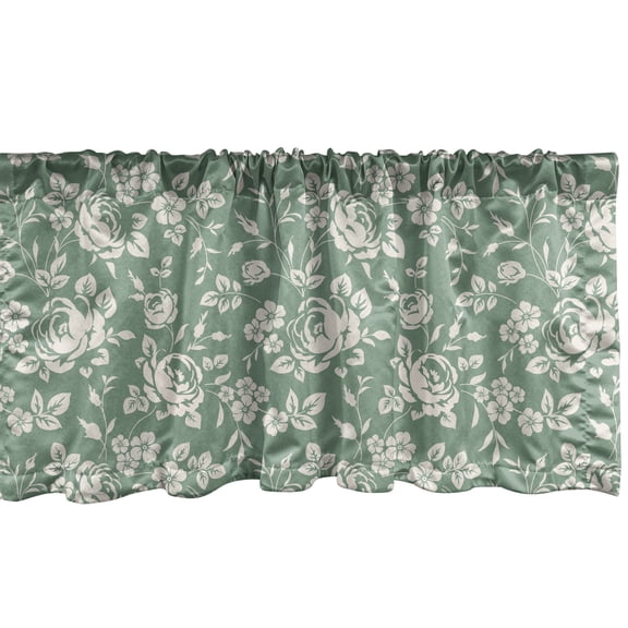 Ambesonne Floral Window Valance, Victorian Rose Bouquet, 54" X 18", Reseda Green Cream