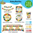 thumbnail image 3 of Building Blocks Birthday Party Supplies-133pcs Building Blocks Party Tableware Set-Building Block Party Plates Napkins Tablecloth Banner etc Colorful Building Block Party Supplies for Kids Boys/Girls, 3 of 7