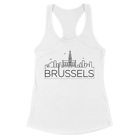 Skyline Brussels Belgium Tank Top Fitted Racerback Women's Large White