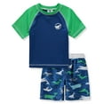 thumbnail image 1 of KIMU Surf Boys' Rash Guard Set - 2 Piece UPF 50+ Short Sleeve Swim Shirt and Swim Trunks (12 Months-12), 1 of 5