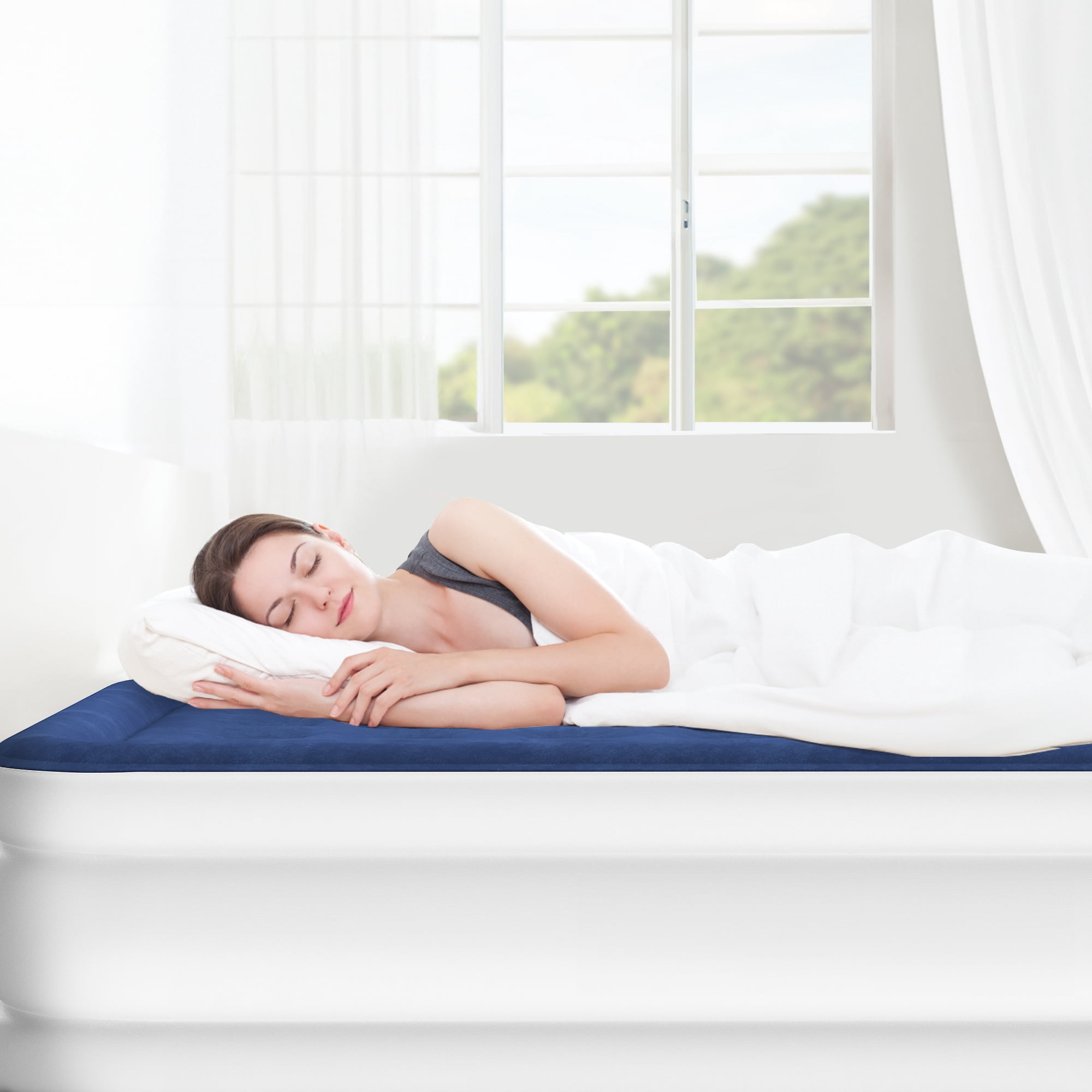 Uforic Queen Size Air Mattress with Integrated Pump, 18" Foldable Air Bed with Travel Bag, Luxury Raised Inflatable Mattresses, Ideal for Home, Travel & Camping  (Blue)