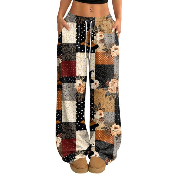 QWKLEAJ Halloween Pajama Pants Women Loose Fit Elastic Waist Lounge Sleepwear Pumpkin Ghost Print Casual Home Trousers Holiday Party Nightwear Comfy Long Pants