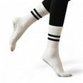 thumbnail image 2 of Women's 3-Pack Non-Slip Athletic Crew Socks with Striped Detail and Cushioned Support - One Size Fits Most, Multicolored-1, 2 of 7