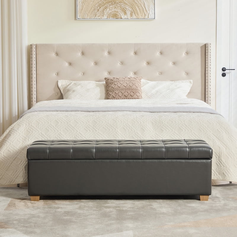 AISWORD 60.2"W Upholstered PU Storage Bench,Tufted Flip-Top Ottoman for Living Room, Bedroom, Entryway