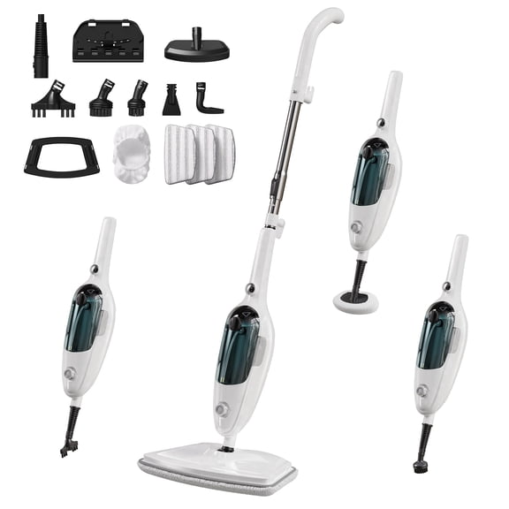 JOYMOOP Steam Mop & Handheld Steam Cleaner with 3 Pads, 1100W Electric Steam Cleaner for Home, Fast Heat 20s, Adjustable Steam, Detachable Water Tank, 11 Accessories for Floors, Windows, Clothes