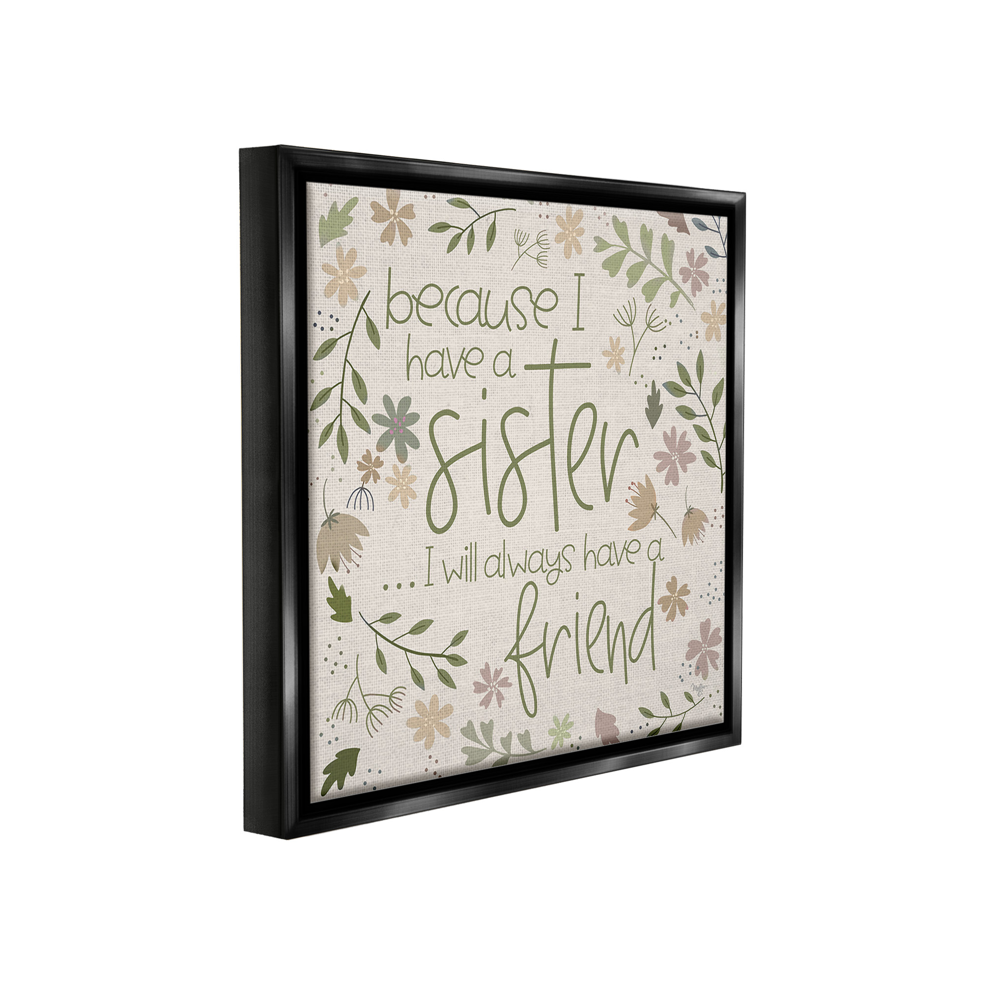 Stupell Industries Botanical Sister Friendship Botanical & Floral Painting Black Floater Framed Canvas Art Print Wall Art, 18 x 18