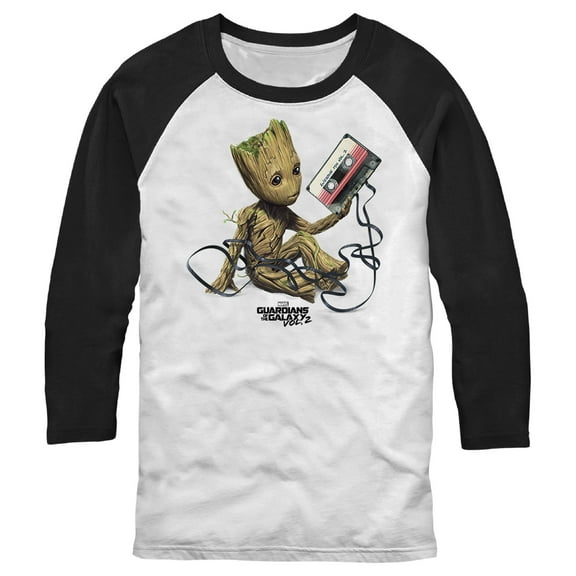 Men's Marvel Groot Tape Portrait  Baseball Graphic Tee White/Black Medium