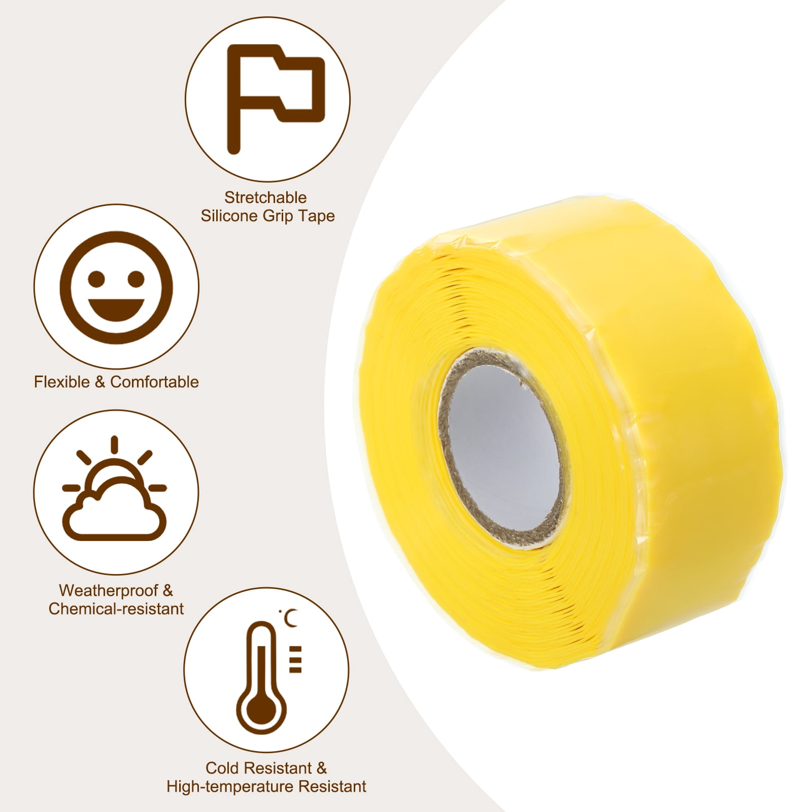 Uxcell Grip Tape, Self-Fusing Silicone Tape 17ft,Sealing Repair Wrap Tape, Yellow 2 Pcs
