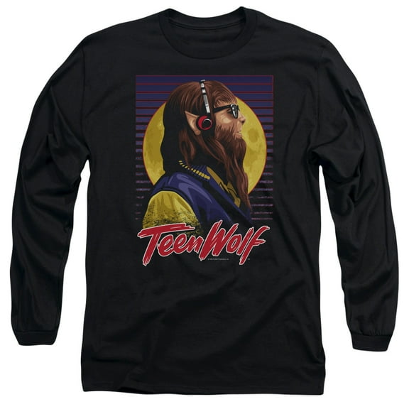 Teen Wolf Headphone Wolf Long Sleeve Adult 18/1 T-Shirt Black