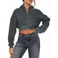 thumbnail image 2 of Women'S Fleece Zip Up Hoodies Cropped Sweatshirts Casual Jackets Trendy Y2K Gray M, 2 of 6