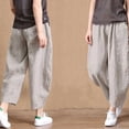 thumbnail image 2 of BOOYOU Women Cotton Linen Summer Capri Baggy Cropped Harem Pants Elastic Waist Solid Color Loose Ankle Length Beach Trousers, 2 of 16