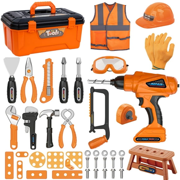 Juego de herramientas para niños Magic4U de 50 piezas con taladro electrónico y equipo de seguridad