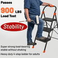 thumbnail image 4 of 3 Step Ladder, 900 lbs Capacity Heavy Duty Step Stool with Safety Lock, Black Sturdy Step Ladder with Wide Anti-Slip Pedal, Folding Step Stool with Orange Cushioned Handle for Kitchen, Home & Garage, 4 of 6