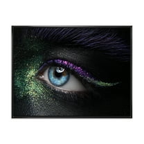 Designart 'Woman Eyes With Green & Purple Pigment & Sparkles' Modern Framed Canvas Wall Art Print