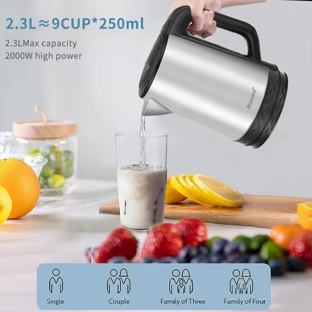 Fast Boiling Electric Kettle 2.3L Hot Water Boiler - 1500W Tea kettle with Wide Opening and Led Indicator, Auto Shut-Off and Boil-Dry Protection,Stainless steel