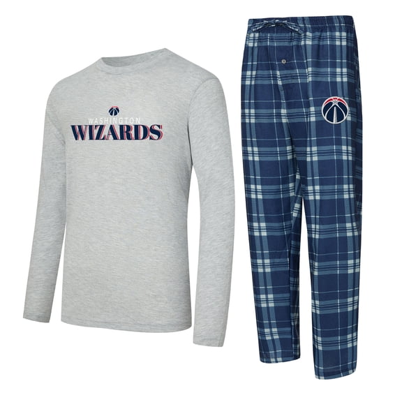 Men's Concepts Sport Navy/Heather Gray Washington Wizards Regulate Long Sleeve T-Shirt & Plaid Pant Set