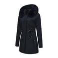 thumbnail image 4 of Women's Winter Cotton Coat with Removable Hood Fur Collar Thickened Warm Jacket, Dark Blue, Size XXXL, 4 of 4