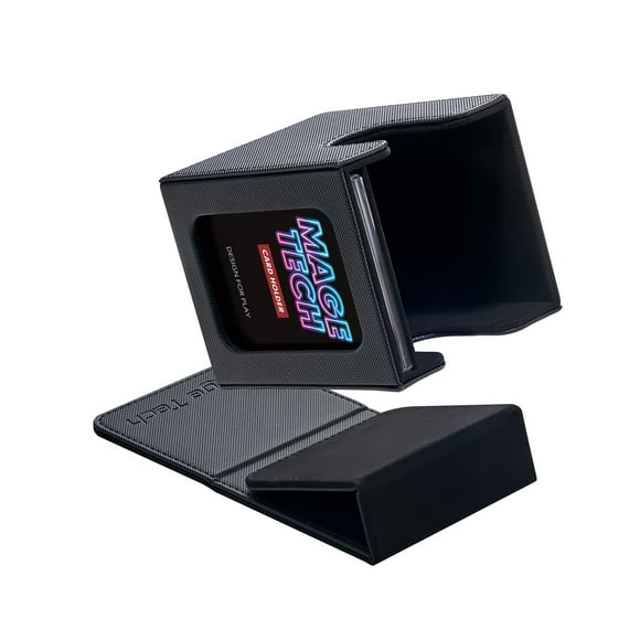 Mage Tech Commander Deck Box Lite - Card Display with Mini Snap Card Holder & Removable Cover Fits 100+ Single-Sleeved Cards Ideal for MTG PTCG OPCG SWU & More (Black)