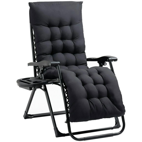 GVN Padded Zero Gravity Chair, Folding Recliner Chair with Cup Holder Cushion, Black