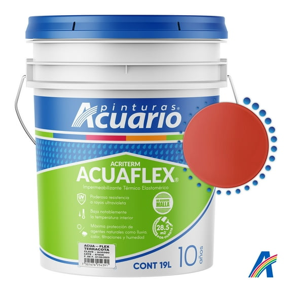 Impermeabilizante Térmico Elastomérico Pinturas Acuario Acriterm Acuaflex 10 Años 19 Litros Color Terracota