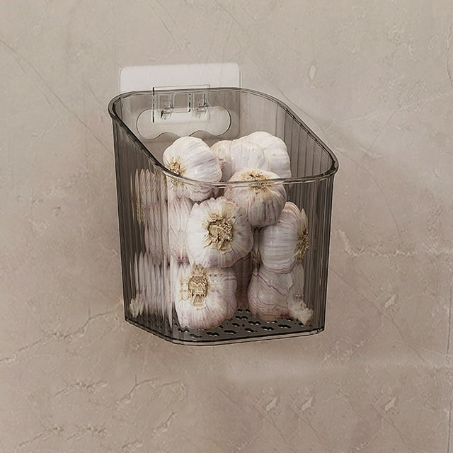 Boîte de Rangement Murale Ou de Table pour Cuisine avec Apparence Transparente pour une Visualisation Facile des Légumes et de l'Ail avec Support Adhésif Fort