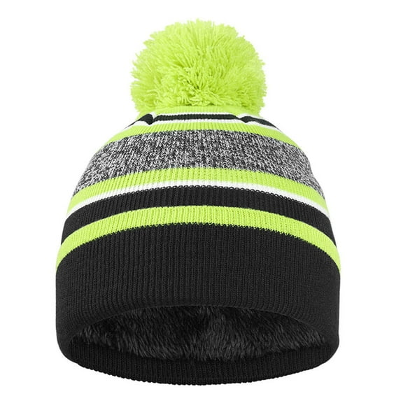 Winter Saving! TMOYZQ Toddler Baby Boys Girls Winter Hats with Cute Pom, Color Blcok Thick Warm Knit Fleece Lining Skull Caps for 4-10 Years Old