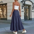 thumbnail image 3 of Women High Waisted Flowy Tiered Linen Skirt Casual Pleated A-Line Beach Long Skirts with Tie Navy Blue S, 3 of 5