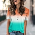 thumbnail image 2 of NAMTYQX Womens Graphic Tees Button V Neck Stretchy Patterns Short Sleeve Stylish Graphic Tees for Women Saffron Size 3XL, 2 of 5