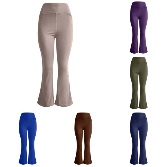 CAIVO Bootcut Flared Yoga Leggings for Women High Waist Solid Color Full Length Stretchy Casual Athletic Pants for Travel Gym Daily Life Running Fitness Trousers , Khaki