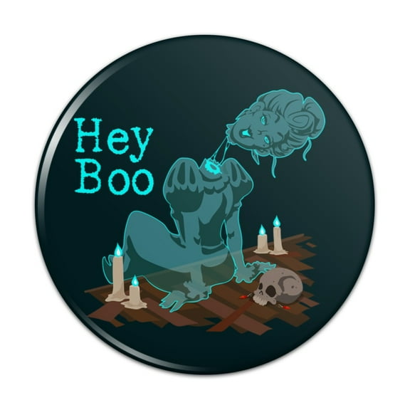 Hey Boo Victorian Headless Ghost Woman Pinback Button Pin