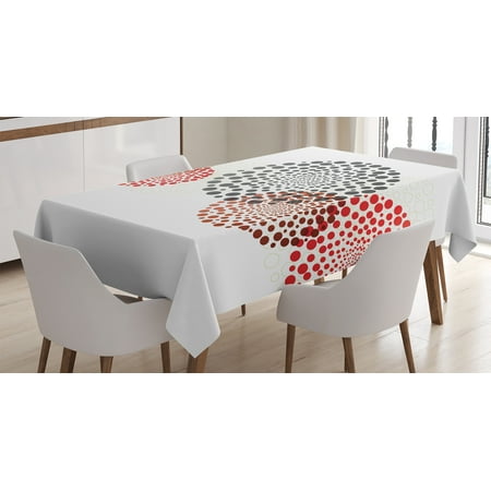 Red And Gray Kitchen Abstract Decor Tablecloth, Modern Cool Decoration with Dots like and Circled Design Artwork, Rectangular Table Cover for Dining Room Kitchen, 52 X 70 Inches, Red Grey and Maroon, by Ambesonne ()