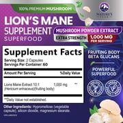 Lions Mane Supplement Capsules - Lions Mane 1000mg Per Serving - Extra Strength Lion’s Mane Mushroom - Superfood for Natural Memory, Focus, Brain, Immune Health Support - Bottled in USA, 120 Capsules
