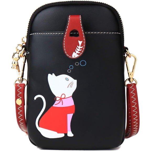Small Crossbody Phone Bag for Women Leather Cute Cat Cellphone Purse Shoulder Bags PU Wallet