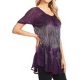 thumbnail image 3 of Sakkas Lily Casual Everyday Summer Short Sleeve Top Blouse with Block Print & Lace - Purple - Plus Size, 3 of 5