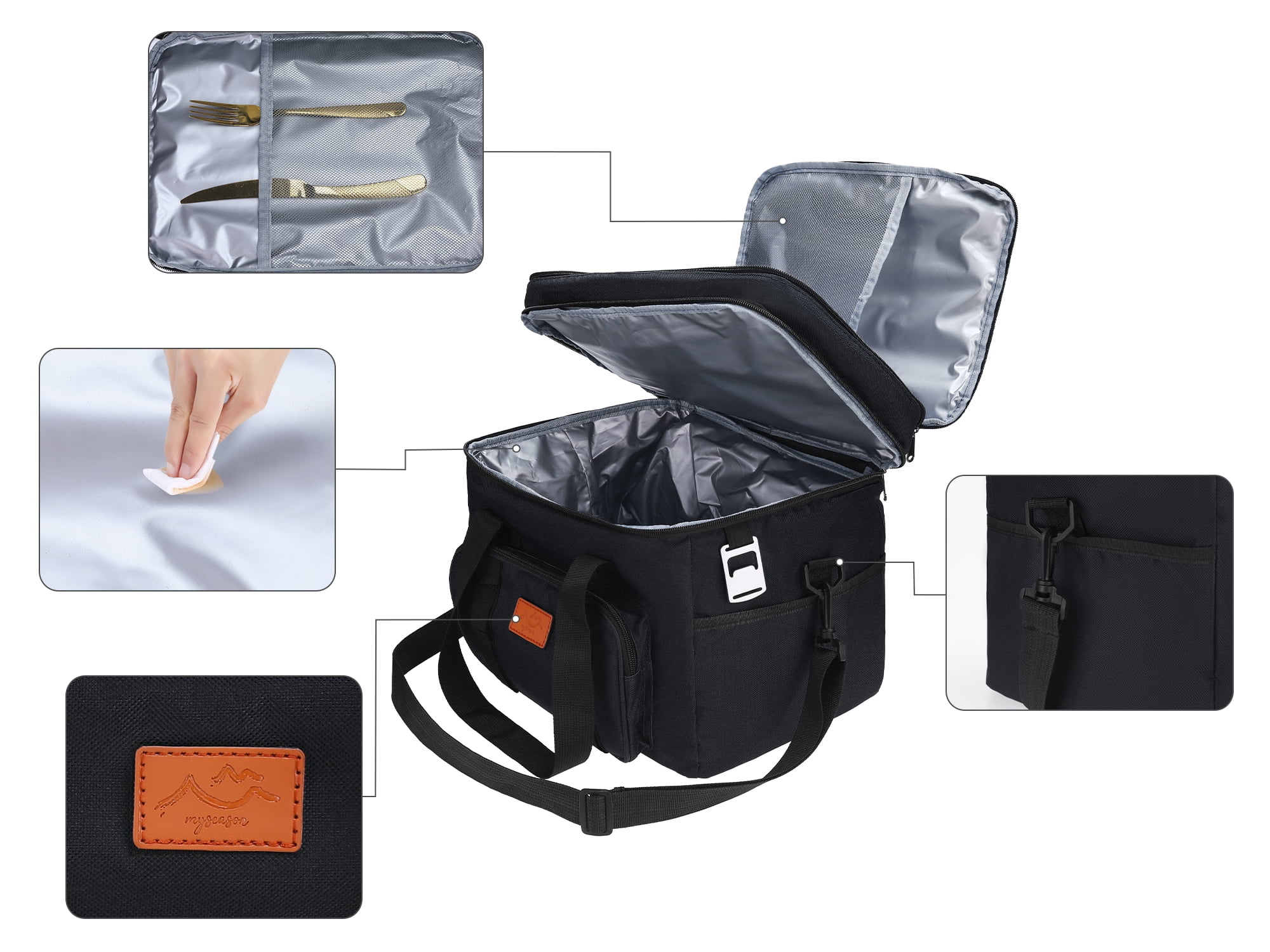 Unique Bargains Reusable Leakproof Lunch Bag for Office, Beach Black