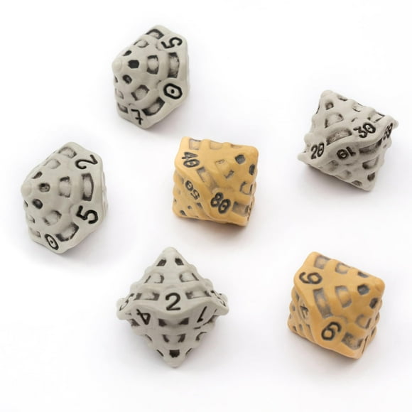 Ensemble de dés D10 &%D10 - Ensemble de Six dés à 10 Côtés - Quatre dés D10 & Deux%D10 (D100) Thème Crâne & Os RPG. Cadeau Cool & Unique pour Dungeons & Dragons (DND), Warhammer, D&D, Pathfinder, D et D (Mélangé)