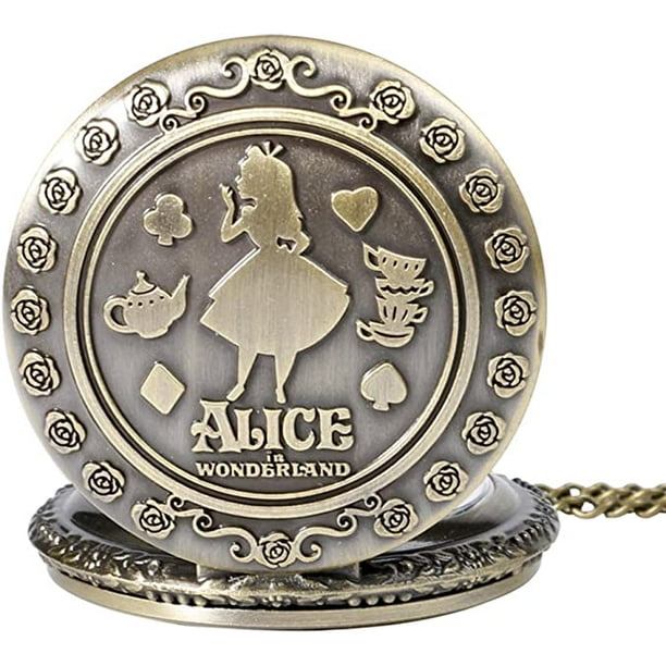 Classical Alice In Wonderland Unisex Quartz Pocket Watch Arabic Number Chain