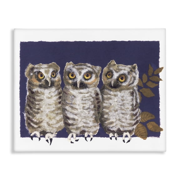 Stupell Industries Rustic Lodge Owl Trio & Leaves Canvas Art, 20 x 16, by Nancy Overton