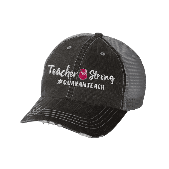 Women's Funny Teacher Strong Quaranteach Distressed Baseball Cap, Black