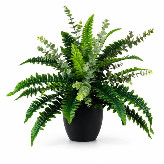 Artificial Plants, 26in Fake Potted Eucalyptus and Fern in Black Drop In Pot by LCG Florals, Indoor Faux Greenery Small Plant for Home Office Bathroon Living Room Tabletop Décor