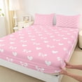 thumbnail image 4 of Manfei Pink Bow Heart Full Size Sheets For Girls,Dreamy Princess Style Print Bed Sheets For Kids,4-Piece, 4 of 6