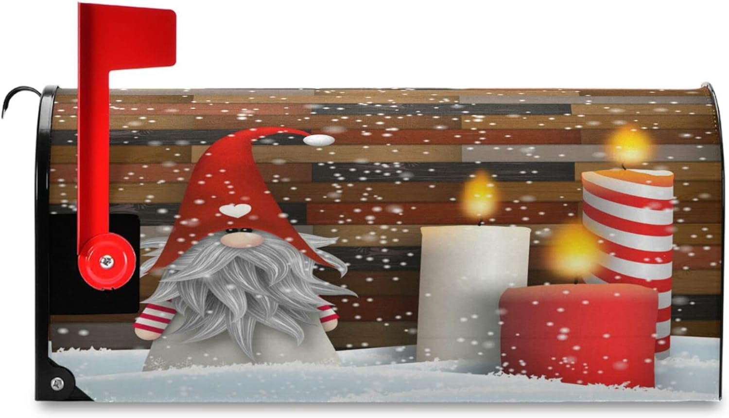 Christmas Gnome Elf Mailbox Cover Xmas Candle Winter Snow Mailbox Covers Magnetic Large Oversized 21"X25.5" Mailbox Wraps Post Letter Box Cover Garden Decorations