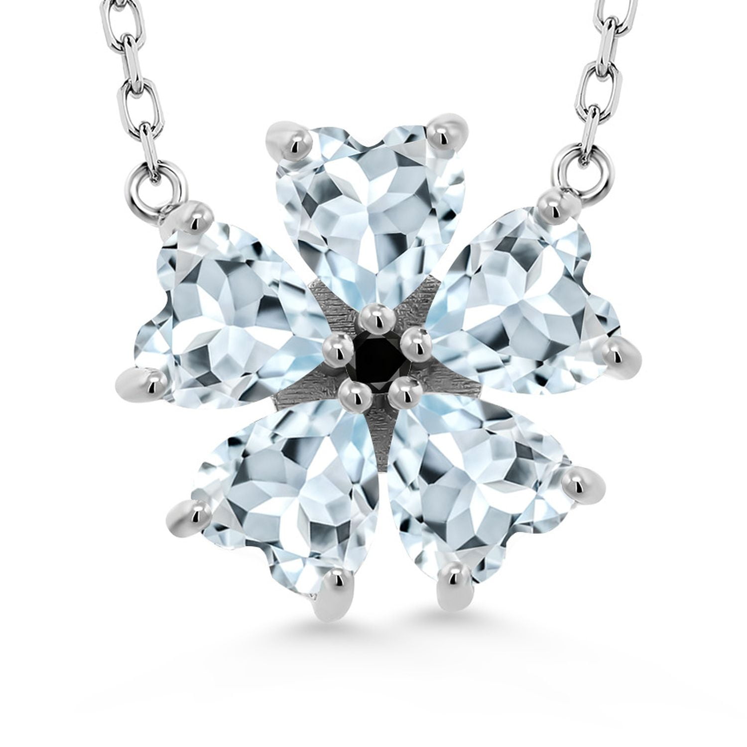 Gem Stone King 925 Sterling Silver Sky Blue Aquamarine and Black Diamond Pendant Necklace for Women (3.68 Cttw, Heart Shape 6MM, with 18 inch Chain)