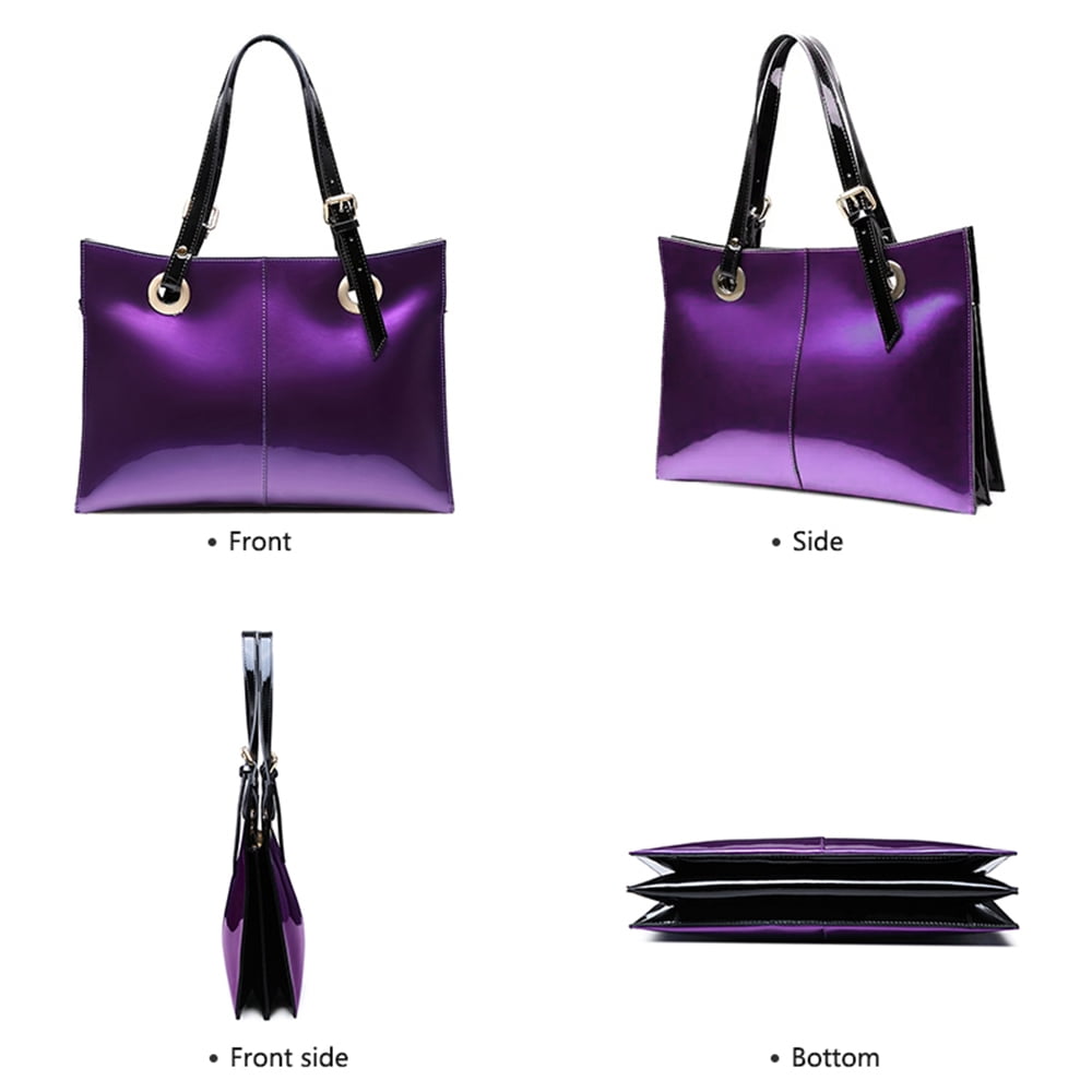 FEIMINA Patent leather Shoulder Bag,Genuine Shiny Large Leather bag,designer handbags luxury,Deep Purple Purse