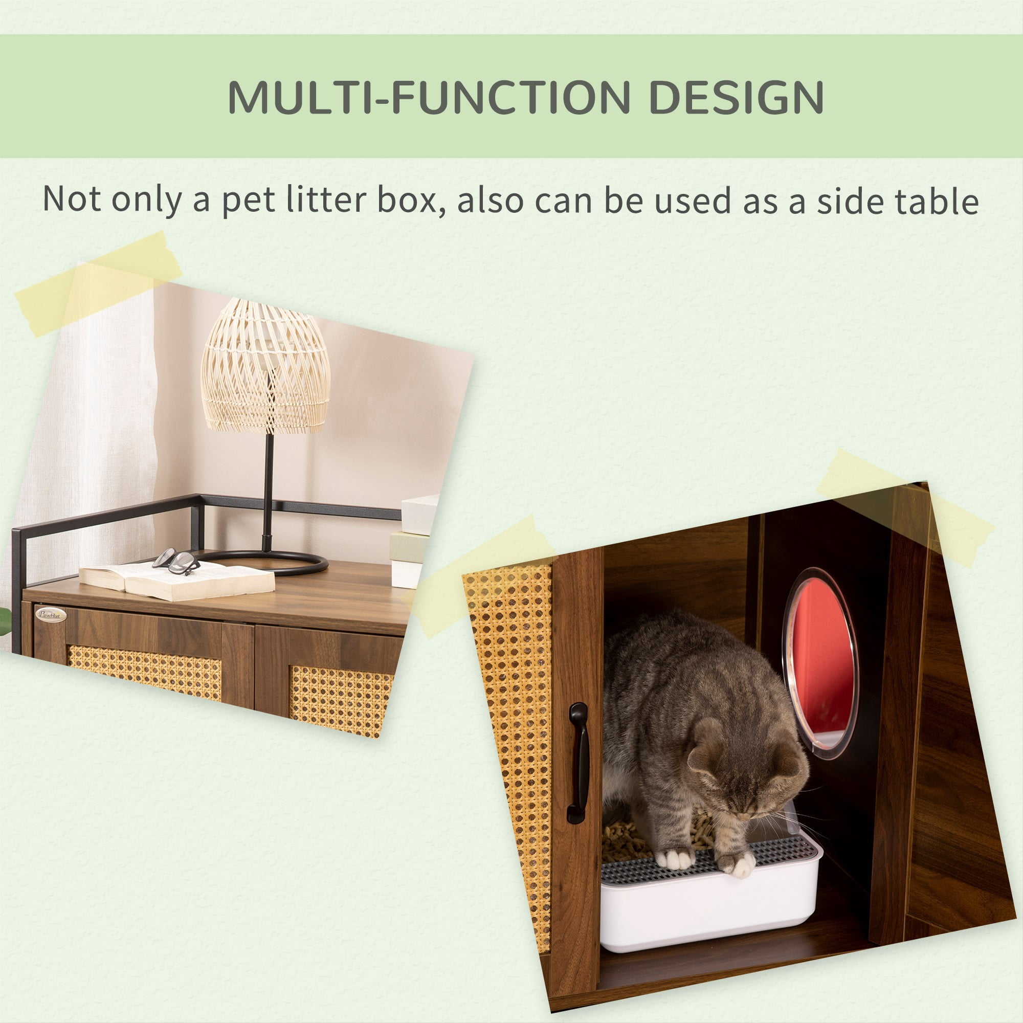 PawHut Shelved Hidden Litter Box Enclosure with Spacious Top Interior, Large Cat Litter House End Table for Indoor Cats with Hidden Storage Cabinet