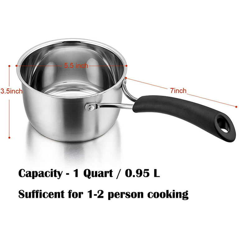 1 Quart Saucepan with Lid 18/10 Stainless Steel Nonstick Small