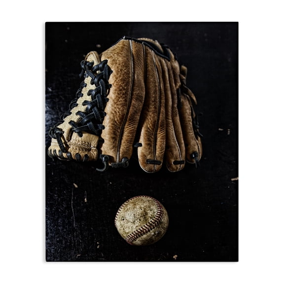 Stupell Industries Traditional Distressed Baseball Glove over Black Canvas Art, 16 x 20, by Unsplash