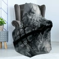 thumbnail image 4 of Landscape Soft Flannel Fleece Throw Blanket, 3D Graphic Fantasy Land at Night Cloudy Sky Moon Trees Water Reflection, Cozy Plush for Indoor and Outdoor Use, 50" x 60", Black White Grey, by Ambesonne, 4 of 5